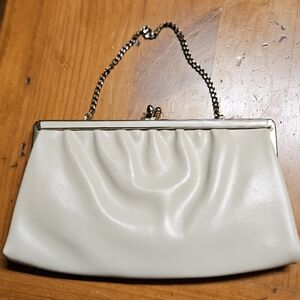 Elegant  Ande' Cream Clutch Handbag with Chain